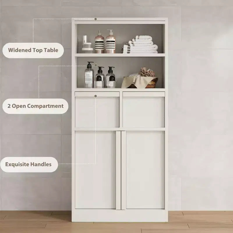 50.9 Tall Bathroom Storage Cabinet, Freestanding Floor Cabinet with 2 Drawers, Kitchen Pantry Cabinet for Living Room Kitchen Bathroom