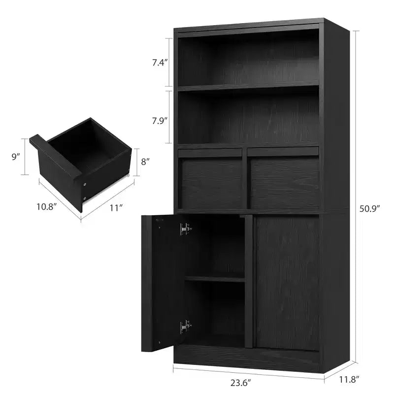 50.9 Tall Bathroom Storage Cabinet, Freestanding Floor Cabinet with 2 Drawers, Kitchen Pantry Cabinet for Living Room Kitchen Bathroom
