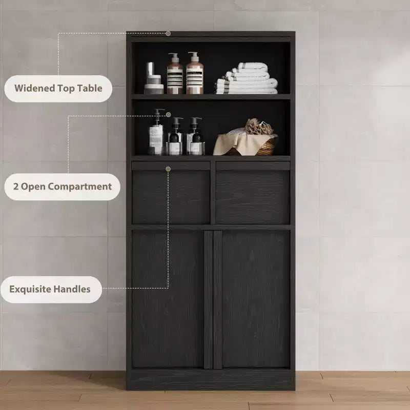 50.9 Tall Bathroom Storage Cabinet, Freestanding Floor Cabinet with 2 Drawers, Kitchen Pantry Cabinet for Living Room Kitchen Bathroom
