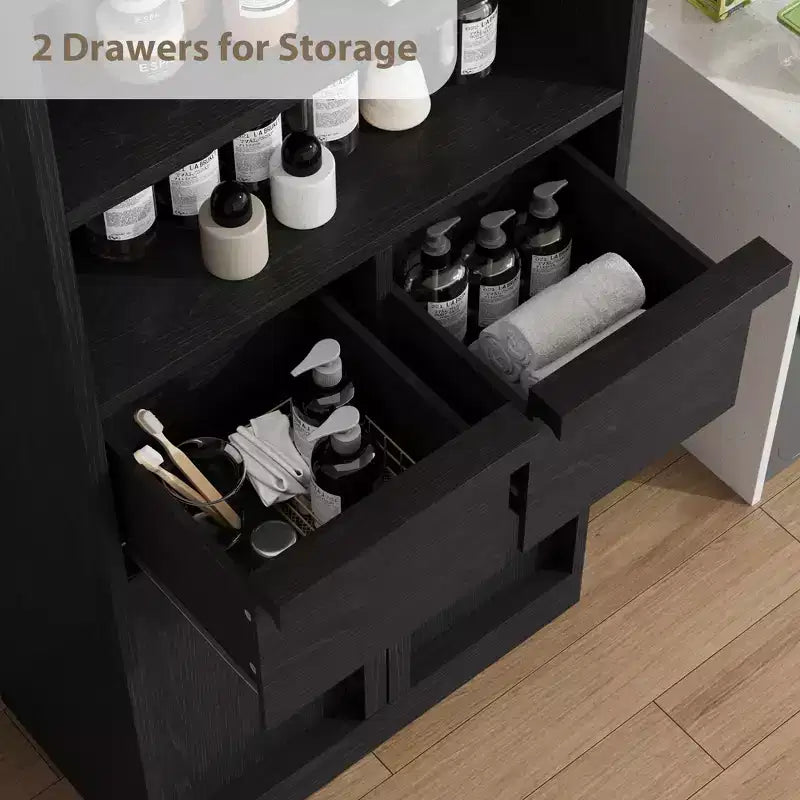 50.9 Tall Bathroom Storage Cabinet, Freestanding Floor Cabinet with 2 Drawers, Kitchen Pantry Cabinet for Living Room Kitchen Bathroom