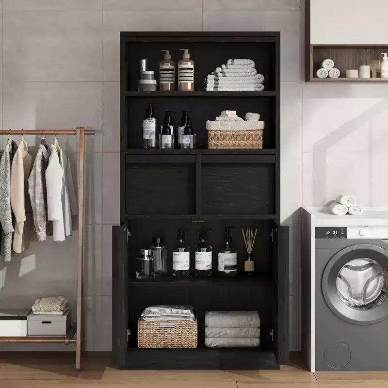 50.9 Tall Bathroom Storage Cabinet, Freestanding Floor Cabinet with 2 Drawers, Kitchen Pantry Cabinet for Living Room Kitchen Bathroom