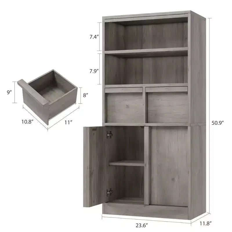 50.9 Tall Bathroom Storage Cabinet, Freestanding Floor Cabinet with 2 Drawers, Kitchen Pantry Cabinet for Living Room Kitchen Bathroom