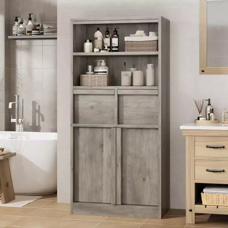 50.9 Tall Bathroom Storage Cabinet, Freestanding Floor Cabinet with 2 Drawers, Kitchen Pantry Cabinet for Living Room Kitchen Bathroom