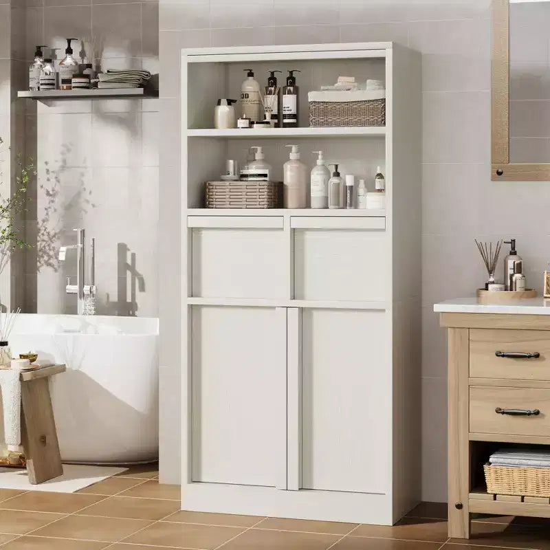50.9 Tall Bathroom Storage Cabinet, Freestanding Floor Cabinet with 2 Drawers, Kitchen Pantry Cabinet for Living Room Kitchen Bathroom