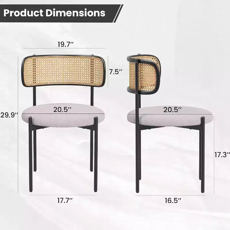 Modern Upholstered Dining Chairs Set of 4 Rattan Back Dining Room Chairs Accent Kitchen Chairs with Metal Legs Pink