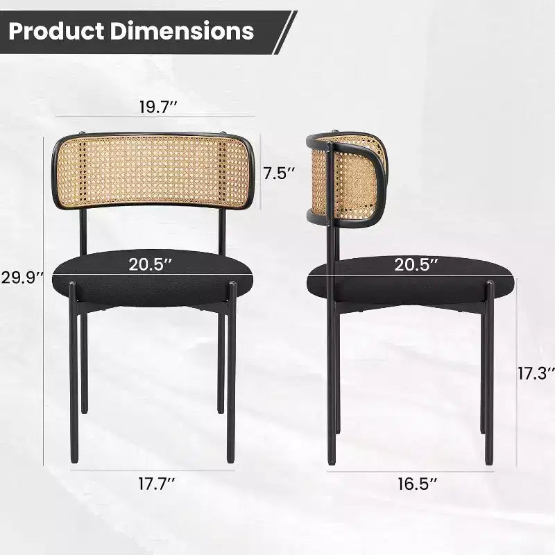 Modern Upholstered Dining Chairs Set of 4 Rattan Back Dining Room Chairs Accent Kitchen Chairs with Metal Legs Pink