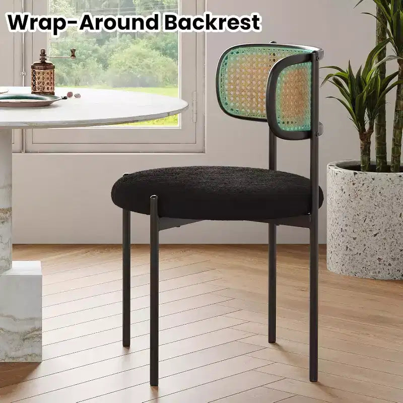 Modern Upholstered Dining Chairs Set of 4 Rattan Back Dining Room Chairs Accent Kitchen Chairs with Metal Legs Pink