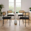 Modern Upholstered Dining Chairs Set of 4 Rattan Back Dining Room Chairs Accent Kitchen Chairs with Metal Legs Pink
