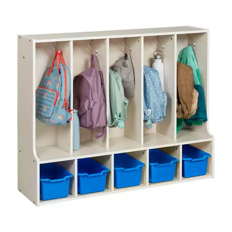 ECR4Kids Streamline 5-Section Toddler Coat Locker with Bench and 5 Scoop Front Bins