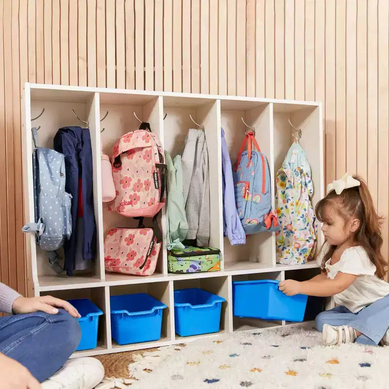 ECR4Kids Streamline 5-Section Toddler Coat Locker with Bench and 5 Scoop Front Bins