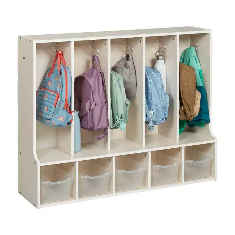 ECR4Kids Streamline 5-Section Toddler Coat Locker with Bench and 5 Scoop Front Bins