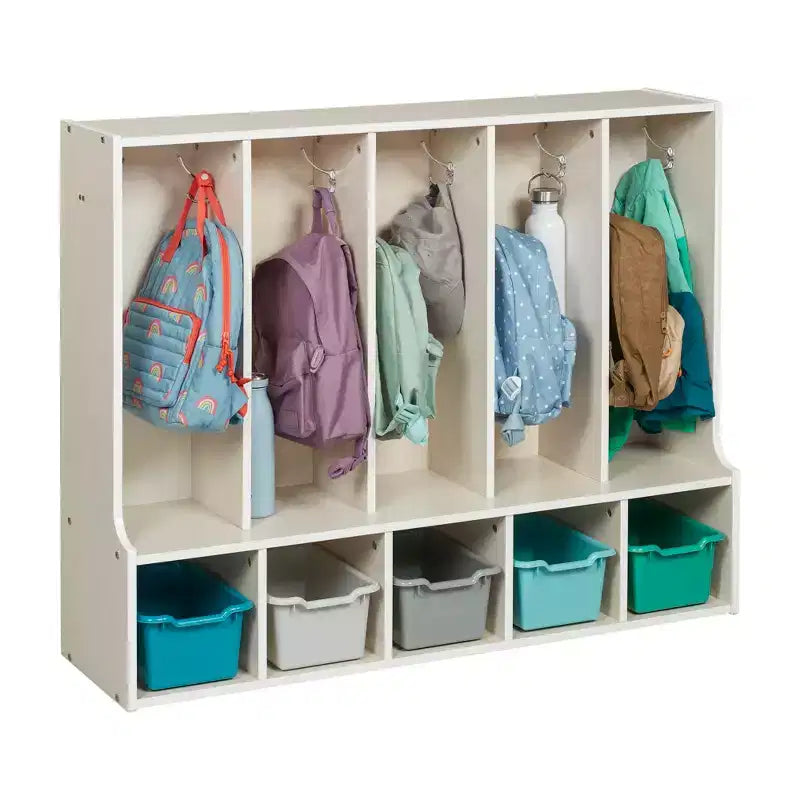ECR4Kids Streamline 5-Section Toddler Coat Locker with Bench and 5 Scoop Front Bins