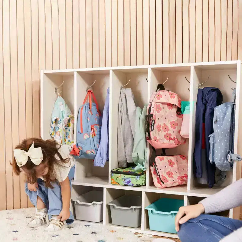 ECR4Kids Streamline 5-Section Toddler Coat Locker with Bench and 5 Scoop Front Bins