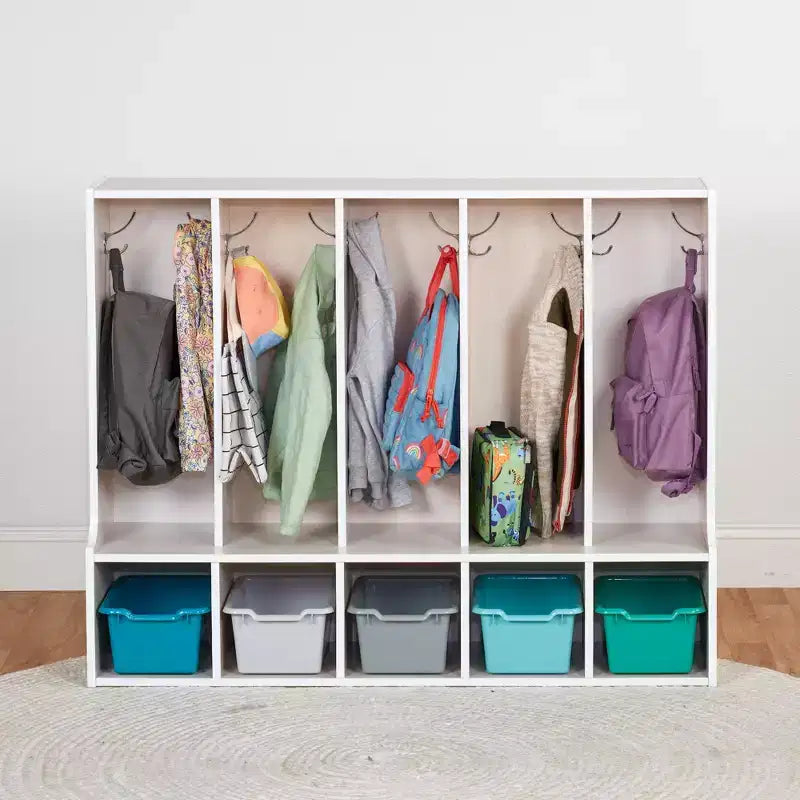 ECR4Kids Streamline 5-Section Toddler Coat Locker with Bench and 5 Scoop Front Bins
