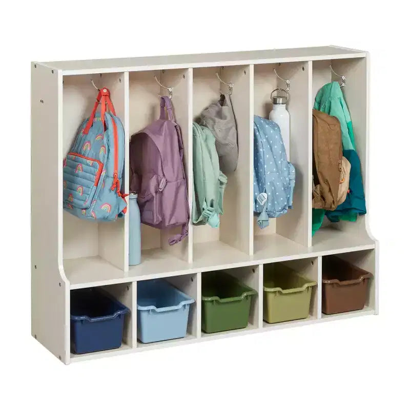 ECR4Kids Streamline 5-Section Toddler Coat Locker with Bench and 5 Scoop Front Bins