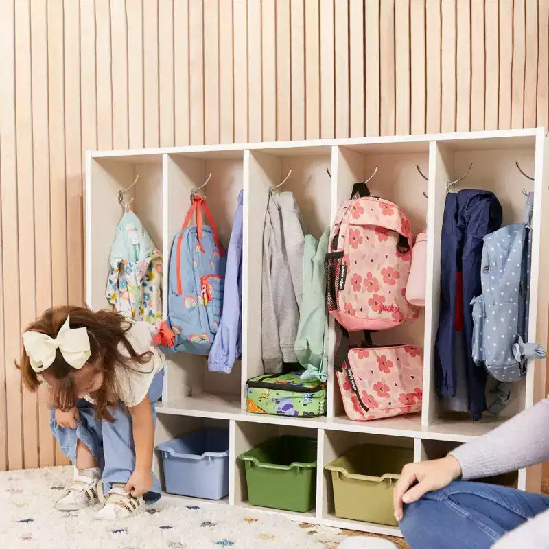 ECR4Kids Streamline 5-Section Toddler Coat Locker with Bench and 5 Scoop Front Bins