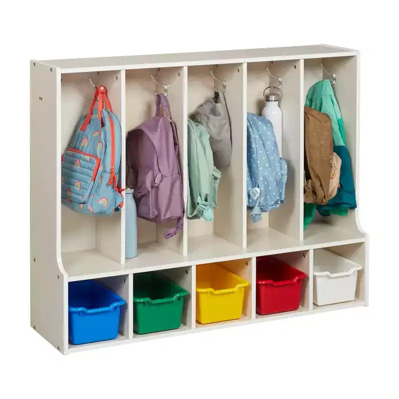 ECR4Kids Streamline 5-Section Toddler Coat Locker with Bench and 5 Scoop Front Bins