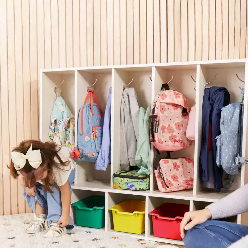 ECR4Kids Streamline 5-Section Toddler Coat Locker with Bench and 5 Scoop Front Bins