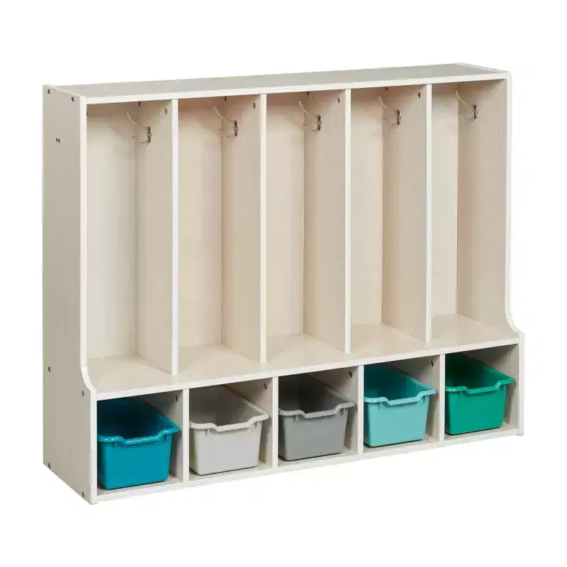 ECR4Kids Streamline 5-Section Toddler Coat Locker with Bench and 5 Scoop Front Bins