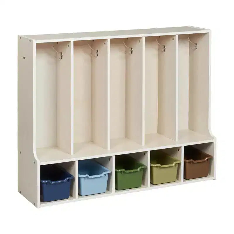 ECR4Kids Streamline 5-Section Toddler Coat Locker with Bench and 5 Scoop Front Bins