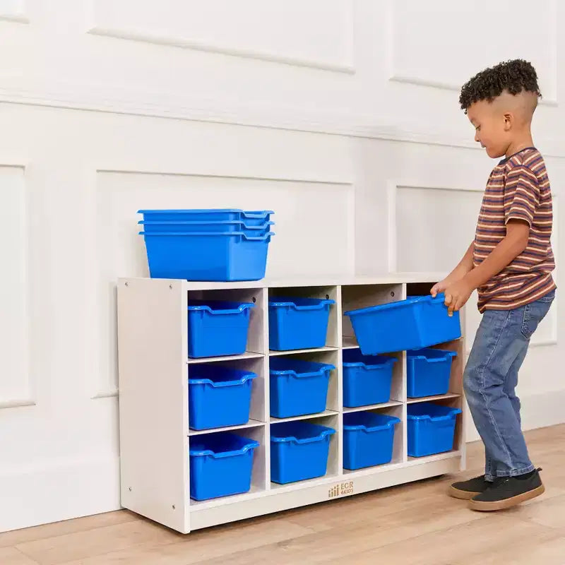 ECR4Kids 12 Cubby Mobile Tray Cabinet and 15 Scoop Front Bins, 3x4, Kids Furniture