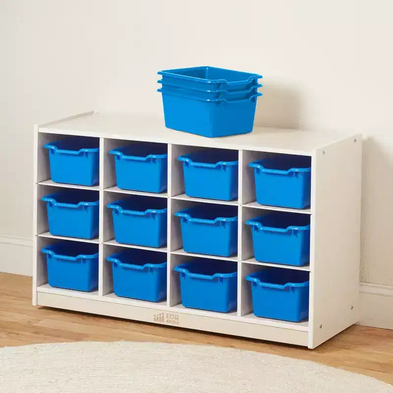 ECR4Kids 12 Cubby Mobile Tray Cabinet and 15 Scoop Front Bins, 3x4, Kids Furniture