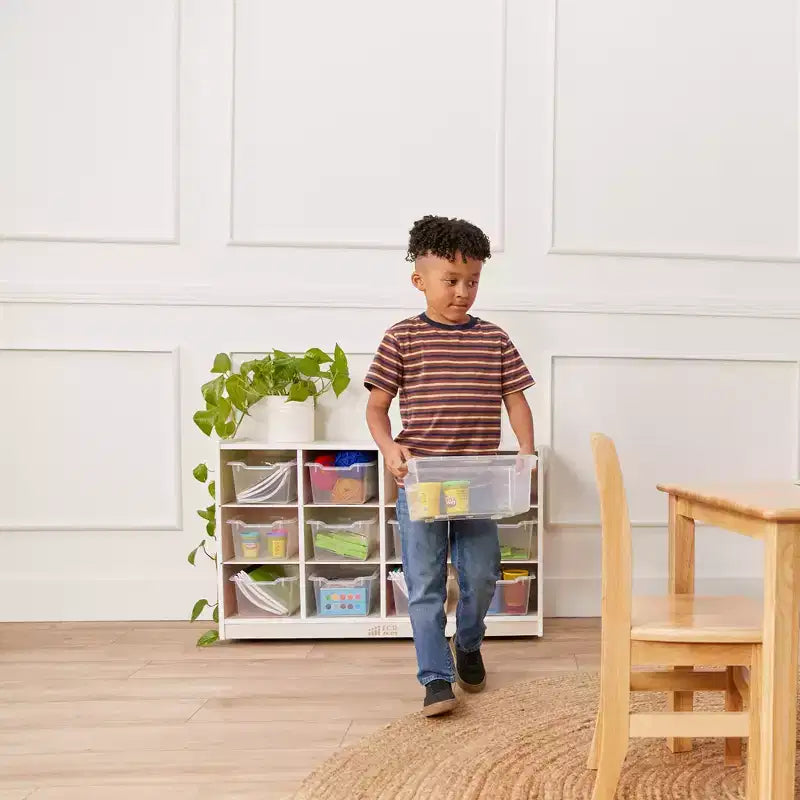 ECR4Kids 12 Cubby Mobile Tray Cabinet and 15 Scoop Front Bins, 3x4, Kids Furniture