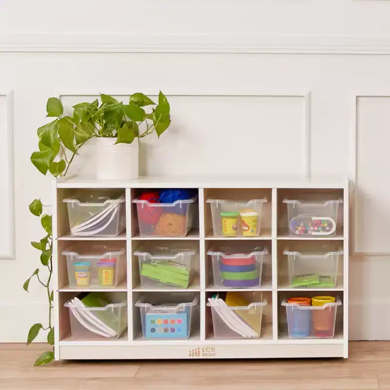 ECR4Kids 12 Cubby Mobile Tray Cabinet and 15 Scoop Front Bins, 3x4, Kids Furniture