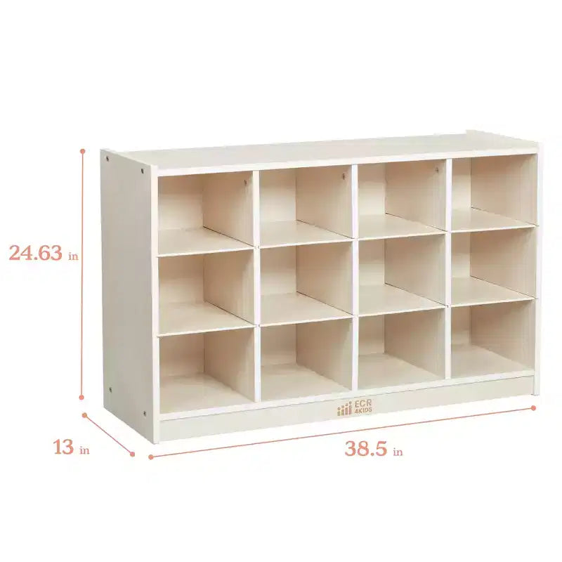 ECR4Kids 12 Cubby Mobile Tray Cabinet and 15 Scoop Front Bins, 3x4, Kids Furniture