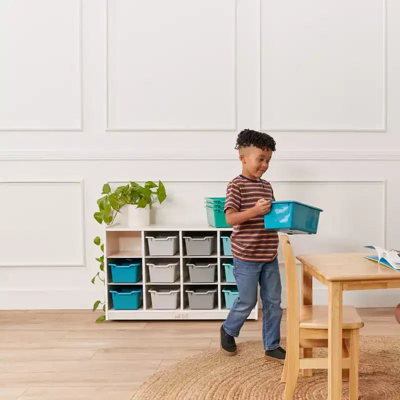 ECR4Kids 12 Cubby Mobile Tray Cabinet and 15 Scoop Front Bins, 3x4, Kids Furniture