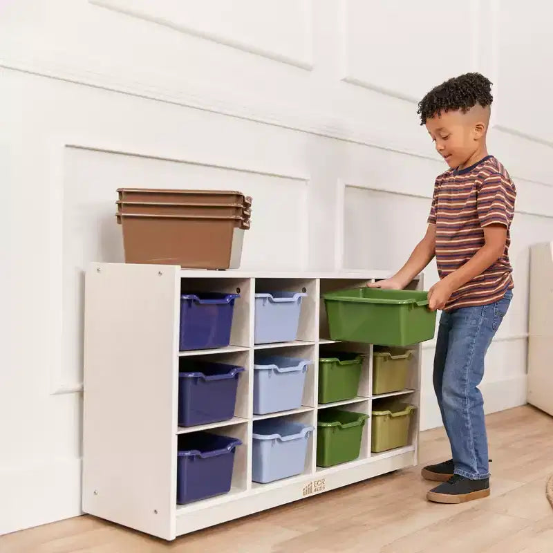 ECR4Kids 12 Cubby Mobile Tray Cabinet and 15 Scoop Front Bins, 3x4, Kids Furniture