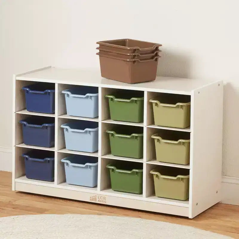 ECR4Kids 12 Cubby Mobile Tray Cabinet and 15 Scoop Front Bins, 3x4, Kids Furniture