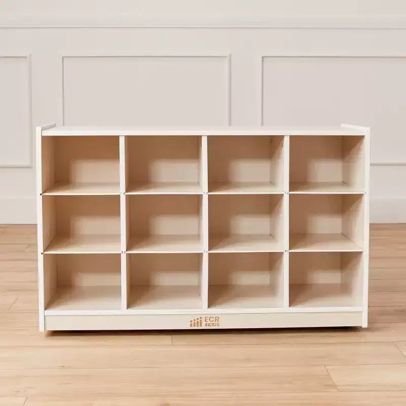 ECR4Kids 12 Cubby Mobile Tray Cabinet and 15 Scoop Front Bins, 3x4, Kids Furniture