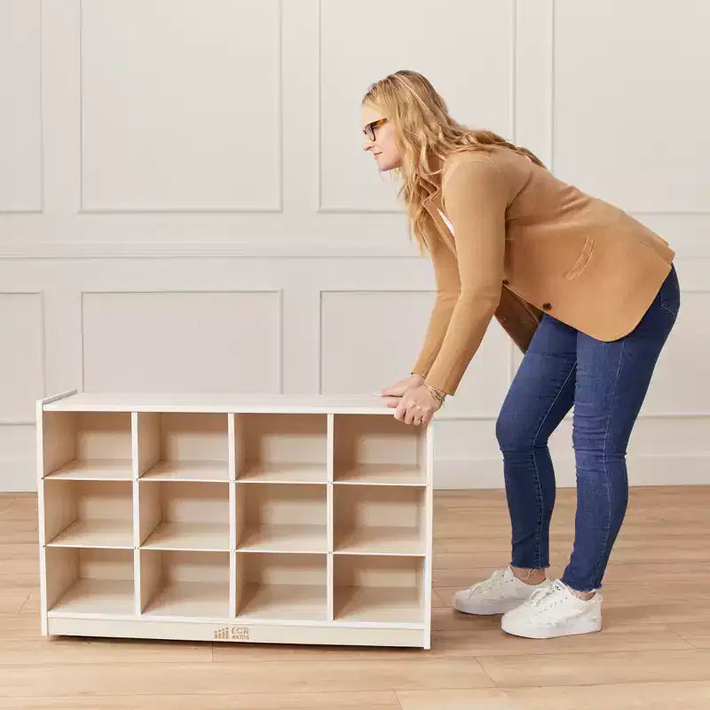 ECR4Kids 12 Cubby Mobile Tray Cabinet and 15 Scoop Front Bins, 3x4, Kids Furniture