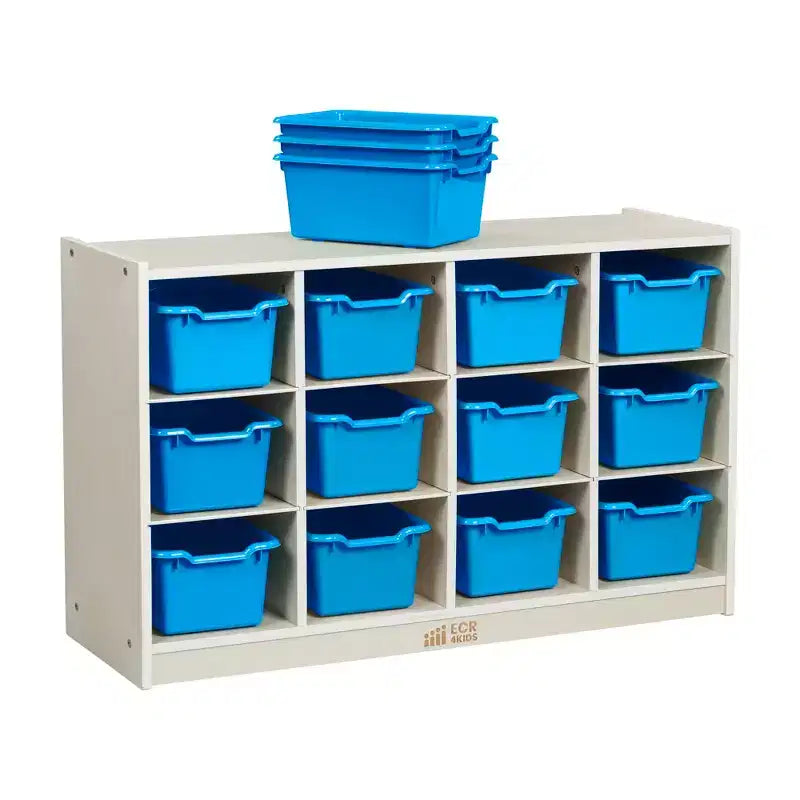 ECR4Kids 12 Cubby Mobile Tray Cabinet and 15 Scoop Front Bins, 3x4, Kids Furniture