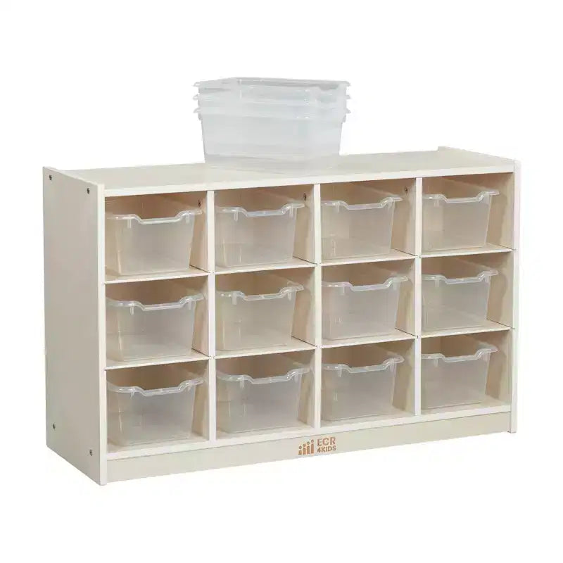 ECR4Kids 12 Cubby Mobile Tray Cabinet and 15 Scoop Front Bins, 3x4, Kids Furniture