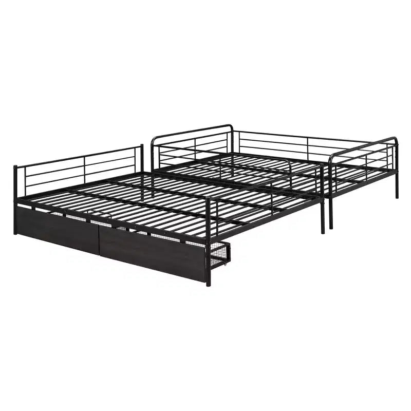 Full XL over Queen Metal Bunk Beds with 2 Drawers, Heavy Duty Bunk Bed Frame for Kids Teens Adults