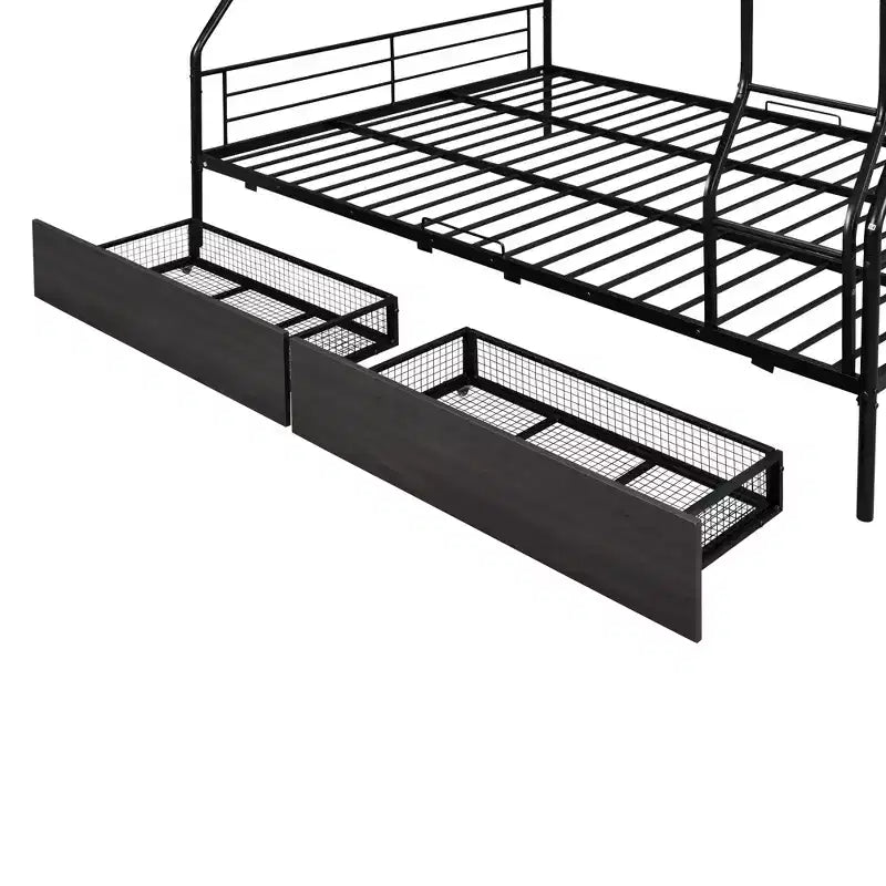 Full XL over Queen Metal Bunk Beds with 2 Drawers, Heavy Duty Bunk Bed Frame for Kids Teens Adults