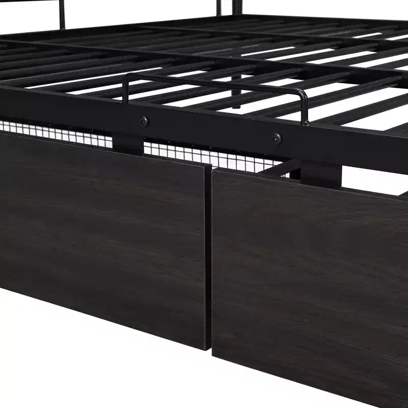 Full XL over Queen Metal Bunk Beds with 2 Drawers, Heavy Duty Bunk Bed Frame for Kids Teens Adults