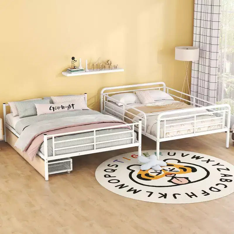 Full XL over Queen Metal Bunk Beds with 2 Drawers, Heavy Duty Bunk Bed Frame for Kids Teens Adults