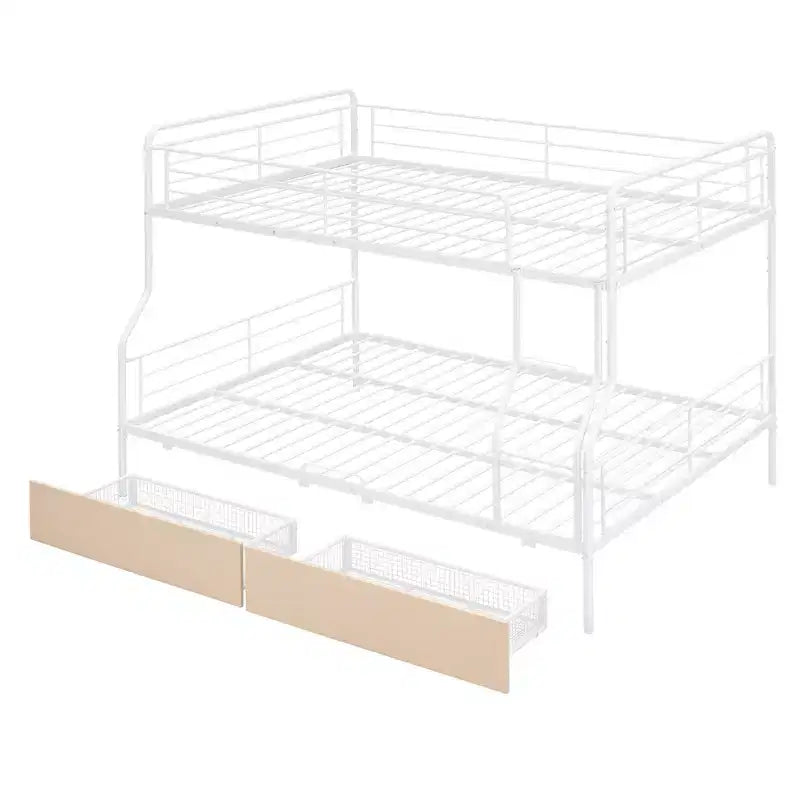 Full XL over Queen Metal Bunk Beds with 2 Drawers, Heavy Duty Bunk Bed Frame for Kids Teens Adults
