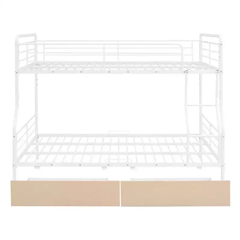 Full XL over Queen Metal Bunk Beds with 2 Drawers, Heavy Duty Bunk Bed Frame for Kids Teens Adults