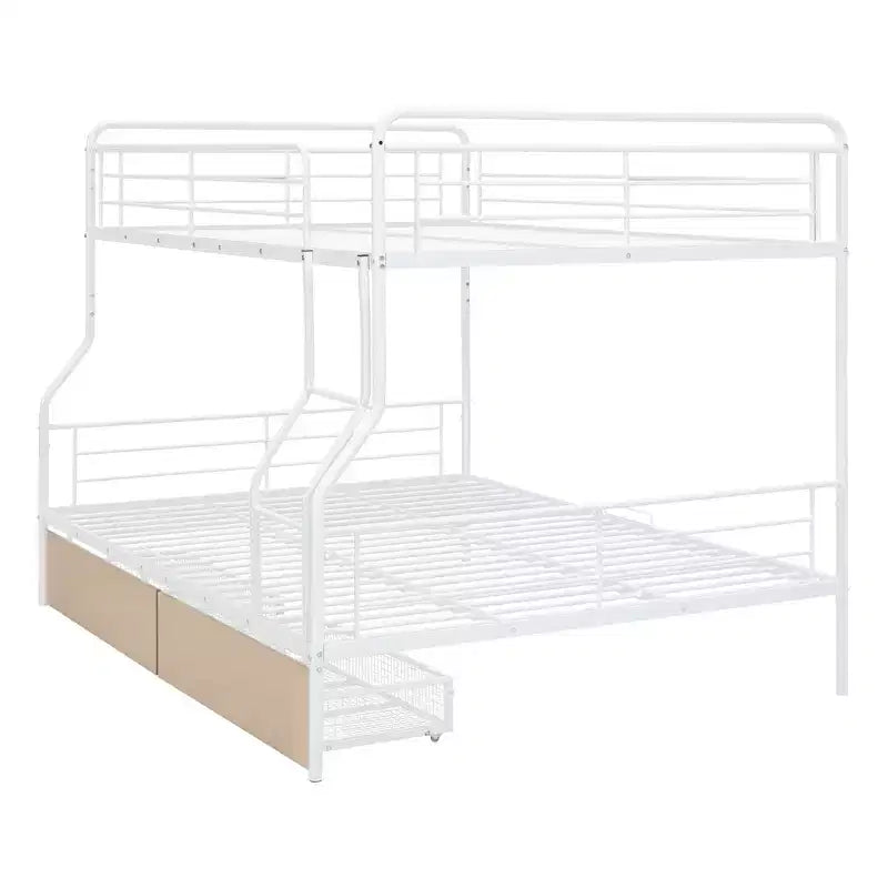 Full XL over Queen Metal Bunk Beds with 2 Drawers, Heavy Duty Bunk Bed Frame for Kids Teens Adults