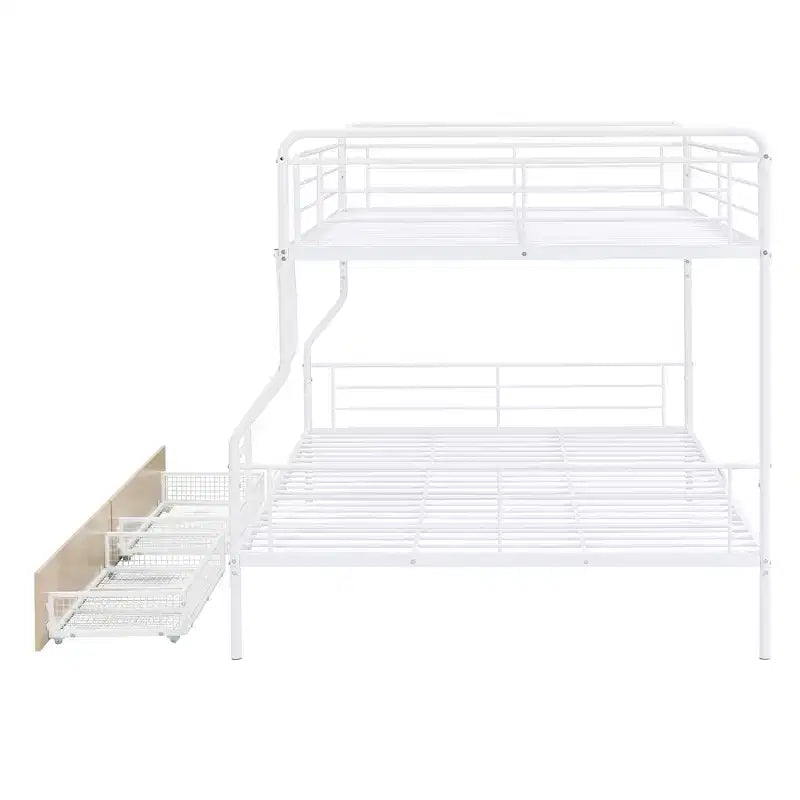 Full XL over Queen Metal Bunk Beds with 2 Drawers, Heavy Duty Bunk Bed Frame for Kids Teens Adults