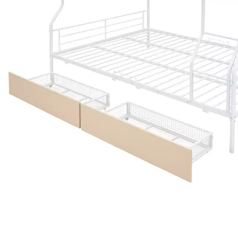Full XL over Queen Metal Bunk Beds with 2 Drawers, Heavy Duty Bunk Bed Frame for Kids Teens Adults