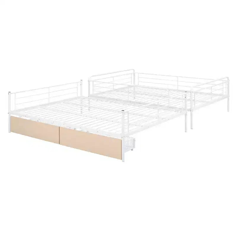 Full XL over Queen Metal Bunk Beds with 2 Drawers, Heavy Duty Bunk Bed Frame for Kids Teens Adults