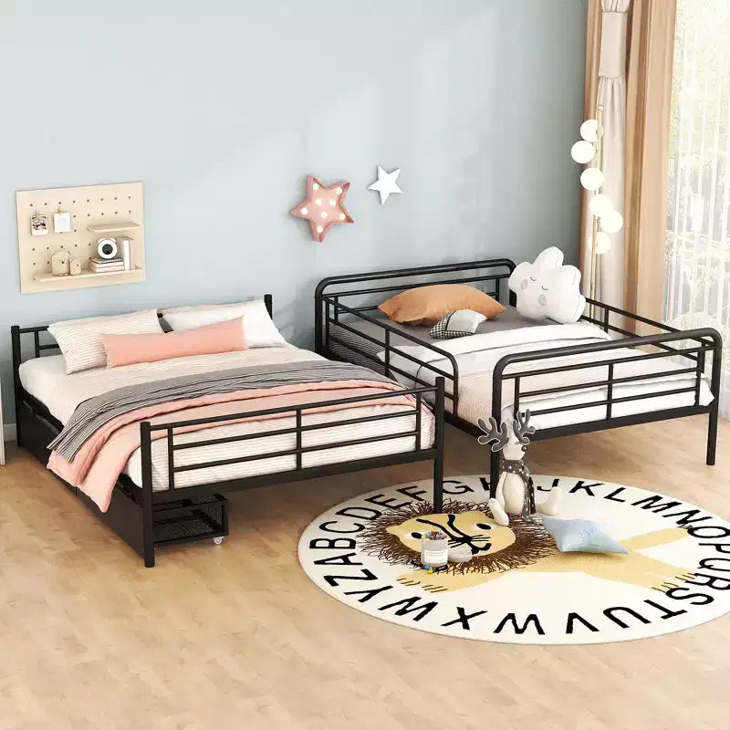 Full XL over Queen Metal Bunk Beds with 2 Drawers, Heavy Duty Bunk Bed Frame for Kids Teens Adults