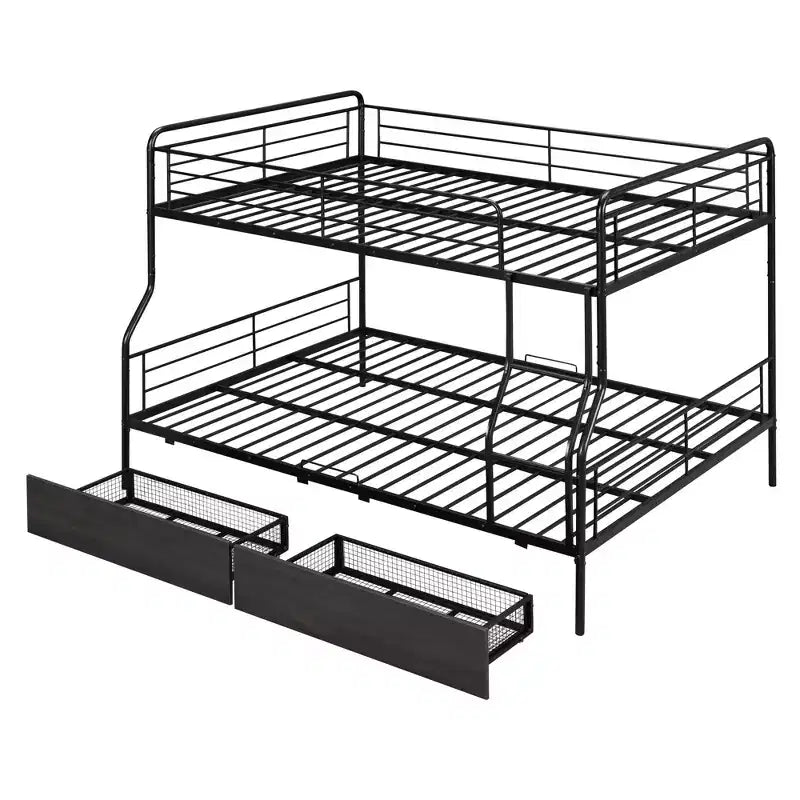Full XL over Queen Metal Bunk Beds with 2 Drawers, Heavy Duty Bunk Bed Frame for Kids Teens Adults
