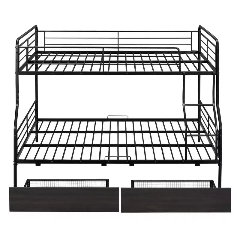 Full XL over Queen Metal Bunk Beds with 2 Drawers, Heavy Duty Bunk Bed Frame for Kids Teens Adults