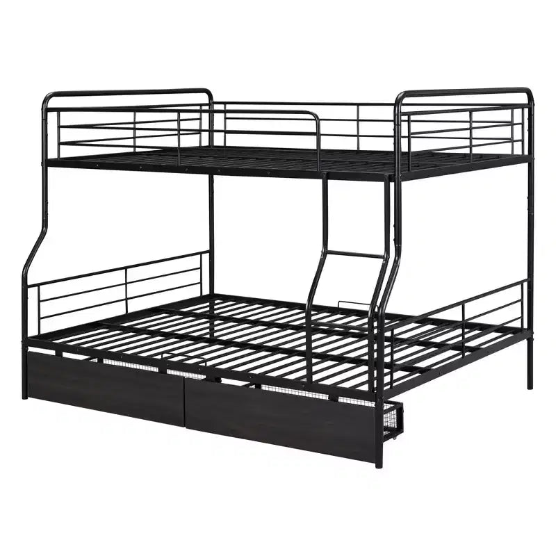 Full XL over Queen Metal Bunk Beds with 2 Drawers, Heavy Duty Bunk Bed Frame for Kids Teens Adults